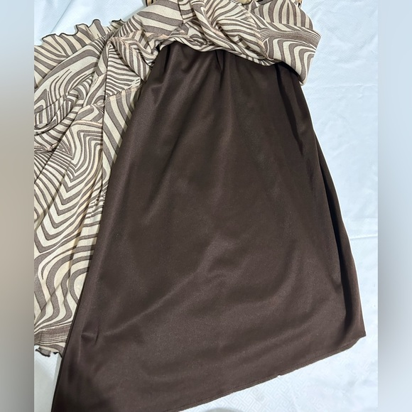 Y2K spaghetti strap Tan and brown dress with long side tail from ms J size M - Picture 7 of 9